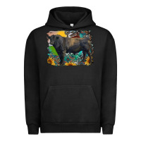 Pigment Black black angus bull with aztec and farm background Urban Hoodie - RanaPortraitStore