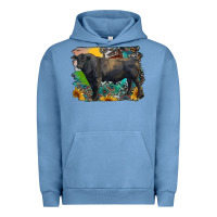 Pigment Pebble Blue black angus bull with aztec and farm background Urban Hoodie - RanaPortraitStore