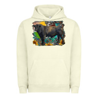 Pigment Pistachio black angus bull with aztec and farm background Urban Hoodie - RanaPortraitStore