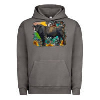 Pigment Tornado black angus bull with aztec and farm background Urban Hoodie - RanaPortraitStore