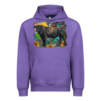 Tulip black angus bull with aztec and farm background Urban Hoodie - RanaPortraitStore