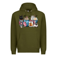 Army Green cat coffee cups Premium Hoodie - Zillion Design Studio