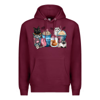 Burgundy cat coffee cups Premium Hoodie - Zillion Design Studio