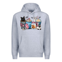 Heather Grey cat coffee cups Premium Hoodie - Zillion Design Studio