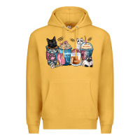 Mustard cat coffee cups Premium Hoodie - Zillion Design Studio