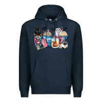 Navy cat coffee cups Premium Hoodie - Zillion Design Studio