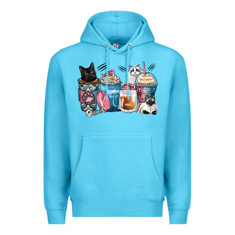 Cat Coffee Cups Premium Hoodie by Zillion Design Studio | Teevron