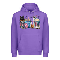 Purple cat coffee cups Premium Hoodie - Zillion Design Studio