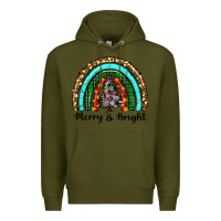 Army Green merry and bright rainbow christmas Premium Hoodie - RanaPortraitStore