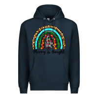 Navy merry and bright rainbow christmas Premium Hoodie - RanaPortraitStore