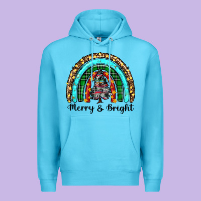 Merry And Bright Rainbow Christmas Premium Hoodie Designed By Ranaportraitstore