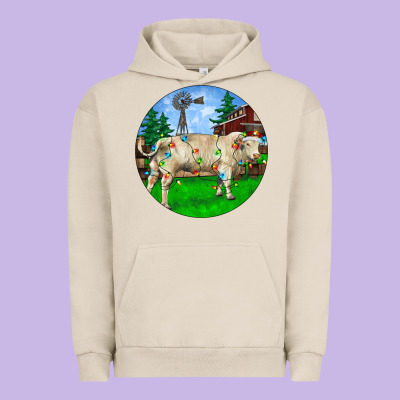 Christmas Charolais Bull And Barnyard Urban Hoodie Designed By Ranaportraitstore