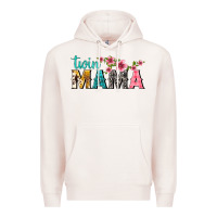 Pale Pink twin mama with flowers Premium Hoodie - texasbilliewilder