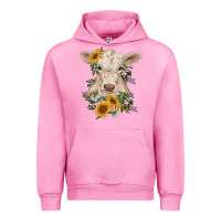 Fuchsia Pink charolais calf with sunflowers Urban Hoodie - RanaPortraitStore