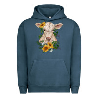 Pigment Midnight Navy charolais calf with sunflowers Urban Hoodie - RanaPortraitStore