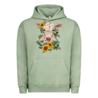 Pigment Oil Green charolais calf with sunflowers Urban Hoodie - RanaPortraitStore