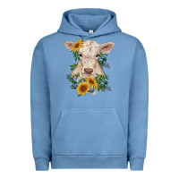 Pigment Pebble Blue charolais calf with sunflowers Urban Hoodie - RanaPortraitStore