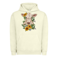 Pigment Pistachio charolais calf with sunflowers Urban Hoodie - RanaPortraitStore