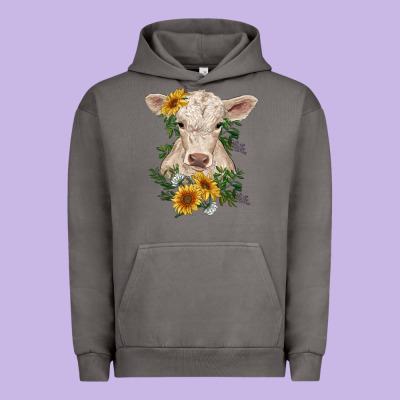Charolais Calf With Sunflowers Urban Hoodie Designed By Ranaportraitstore