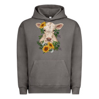 Pigment Tornado charolais calf with sunflowers Urban Hoodie - RanaPortraitStore