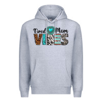 Heather Grey tired mom vibes Premium Hoodie - texasbilliewilder