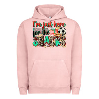 Pigment Salmon i'm just here for the snacks soccer Urban Hoodie - Zillion Design Studio