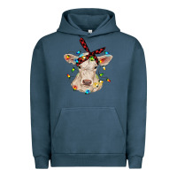 Pigment Midnight Navy charolais calf with christmas lights baby cow Urban Hoodie - RanaPortraitStore