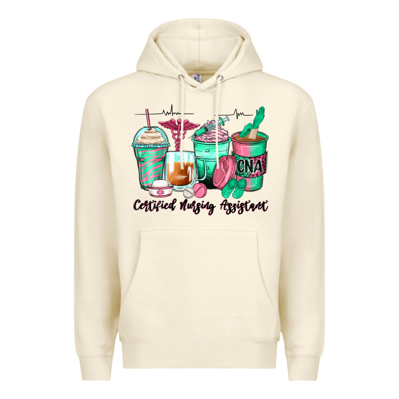 Certified Nursing Assistant Coffee Cups Premium Hoodie by Zillion Design Studio | Teevron