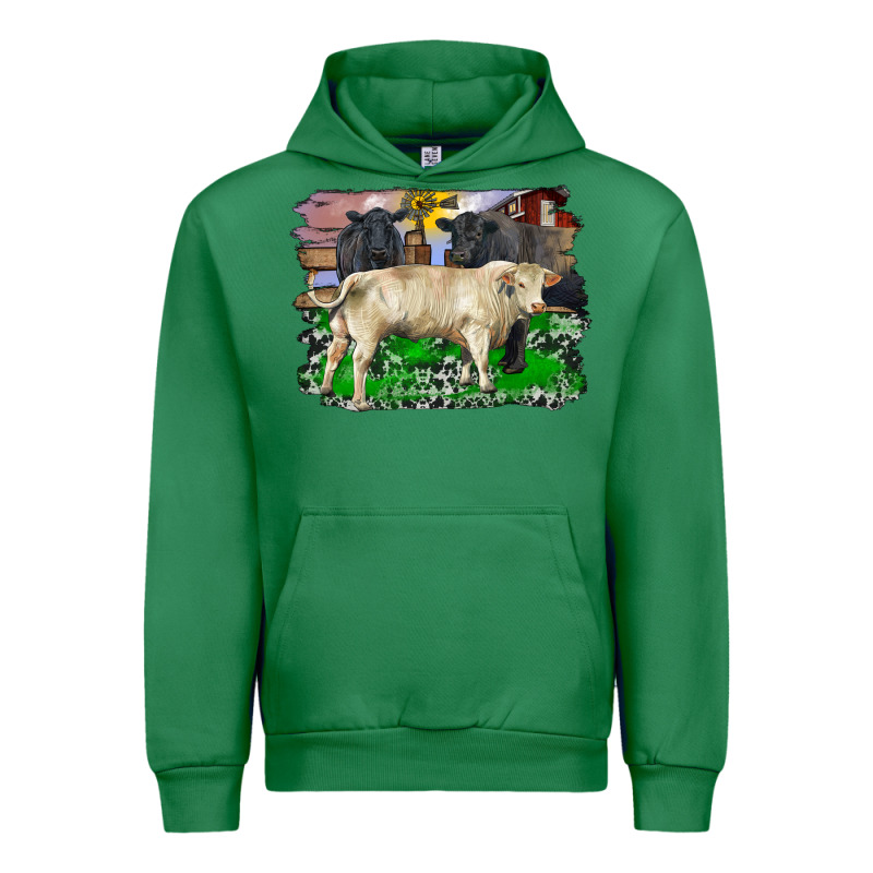 Charolais Bull Black Angus Cattle And Bull With Barnyard And Cowhide Urban Hoodie by RanaPortraitStore | Teevron