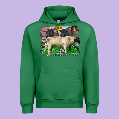 Charolais Bull Black Angus Cattle And Bull With Barnyard And Cowhide Urban Hoodie Designed By Ranaportraitstore