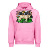 Fuchsia Pink charolais bull black angus cattle and bull with barnyard and cowhide Urban Hoodie - RanaPortraitStore
