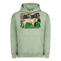 Pigment Oil Green charolais bull black angus cattle and bull with barnyard and cowhide Urban Hoodie - RanaPortraitStore