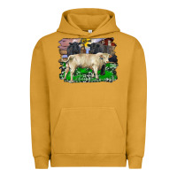 Pigment Peanut Butter charolais bull black angus cattle and bull with barnyard and cowhide Urban Hoodie - RanaPortraitStore