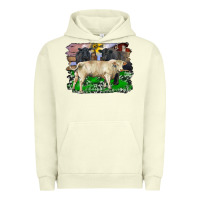 Pigment Pistachio charolais bull black angus cattle and bull with barnyard and cowhide Urban Hoodie - RanaPortraitStore