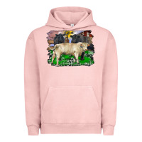 Pigment Salmon charolais bull black angus cattle and bull with barnyard and cowhide Urban Hoodie - RanaPortraitStore