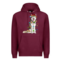 Burgundy husky with christmas lights Premium Hoodie - RanaPortraitStore