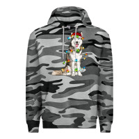 Slate Camo husky with christmas lights Premium Hoodie - RanaPortraitStore