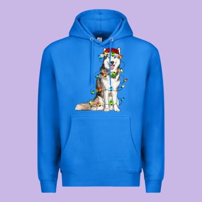 Husky With Christmas Lights Premium Hoodie Designed By Ranaportraitstore