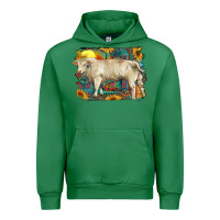 Emerald western charolais bull and aztec sunflower background Urban Hoodie - RanaPortraitStore