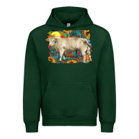 Forest Green western charolais bull and aztec sunflower background Urban Hoodie - RanaPortraitStore