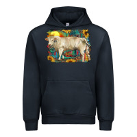 Navy western charolais bull and aztec sunflower background Urban Hoodie - RanaPortraitStore