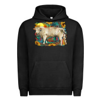Pigment Black western charolais bull and aztec sunflower background Urban Hoodie - RanaPortraitStore