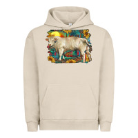 Pigment French Oak western charolais bull and aztec sunflower background Urban Hoodie - RanaPortraitStore