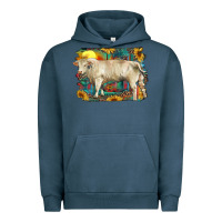 Pigment Midnight Navy western charolais bull and aztec sunflower background Urban Hoodie - RanaPortraitStore