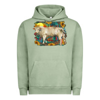 Pigment Oil Green western charolais bull and aztec sunflower background Urban Hoodie - RanaPortraitStore