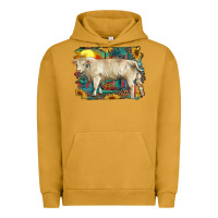Pigment Peanut Butter western charolais bull and aztec sunflower background Urban Hoodie - RanaPortraitStore