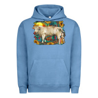 Pigment Pebble Blue western charolais bull and aztec sunflower background Urban Hoodie - RanaPortraitStore
