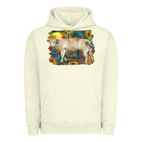 Pigment Pistachio western charolais bull and aztec sunflower background Urban Hoodie - RanaPortraitStore