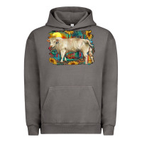 Pigment Tornado western charolais bull and aztec sunflower background Urban Hoodie - RanaPortraitStore