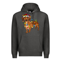 Charcoal Heather dachshund with christmas lights Premium Hoodie - RanaPortraitStore